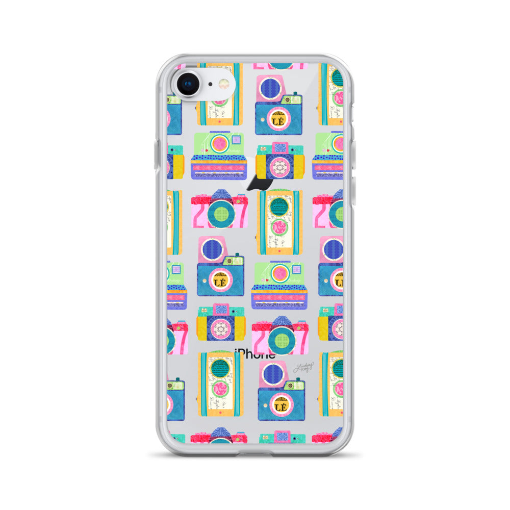 Colorful Vintage Cameras Illustration - Clear Case for iPhone®