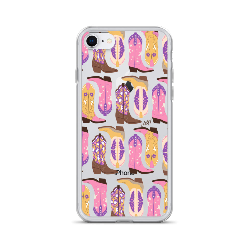 Ilustración de botas de vaquero (rosa/morado/amarillo) - Funda transparente para iPhone®