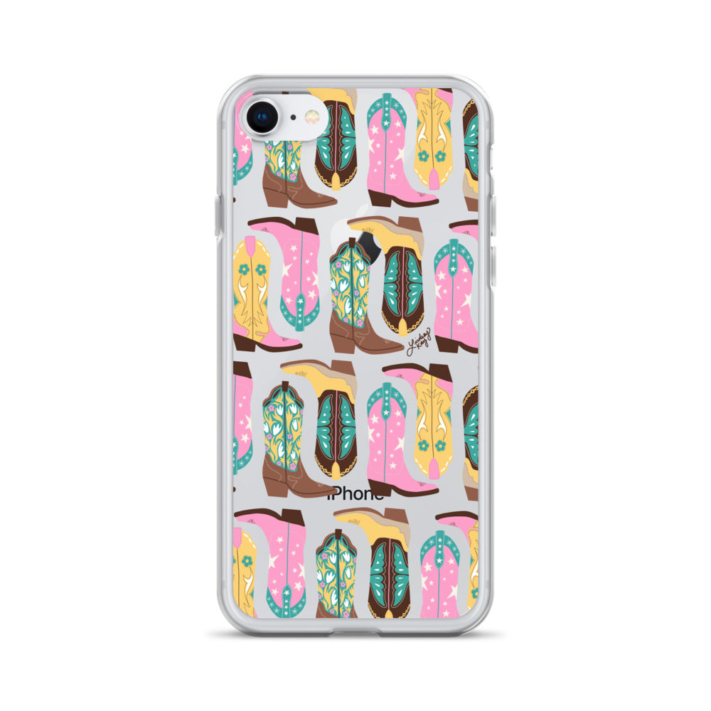 Ilustración de botas de vaquero (rosa/turquesa/amarillo) - Funda transparente para iPhone®