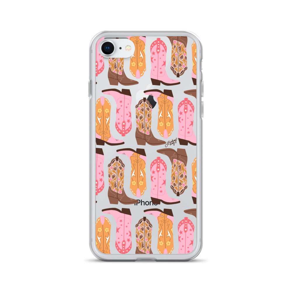 Pink and Orange Cowgirl Boots Illustration - Clear Case for iPhone®