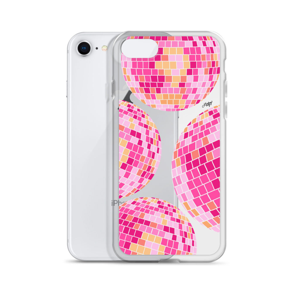 Ilustración de bolas de discoteca rosa/amarilla - Funda transparente para iPhone®