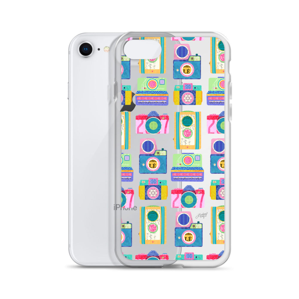 Colorful Vintage Cameras Illustration - Clear Case for iPhone®