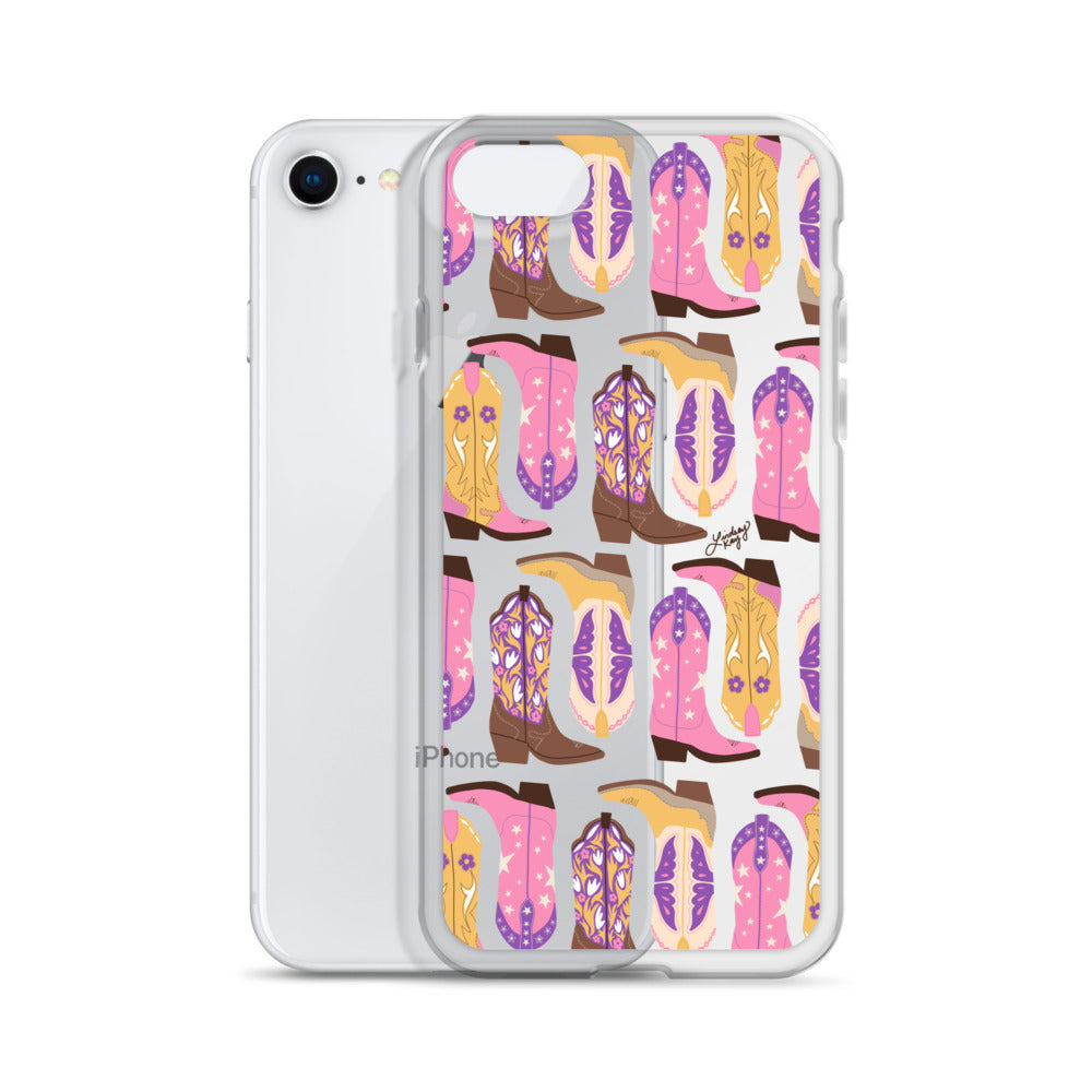 Ilustración de botas de vaquero (rosa/morado/amarillo) - Funda transparente para iPhone®