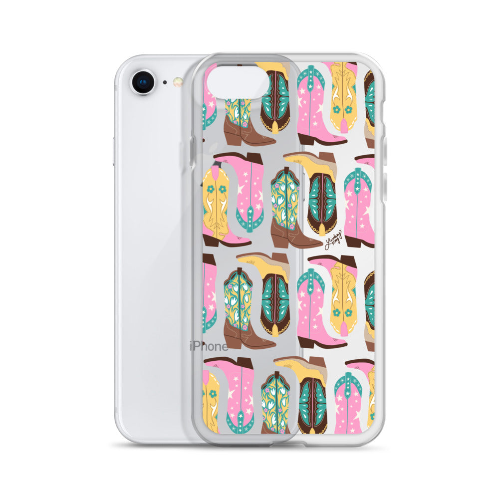 Ilustración de botas de vaquero (rosa/turquesa/amarillo) - Funda transparente para iPhone®