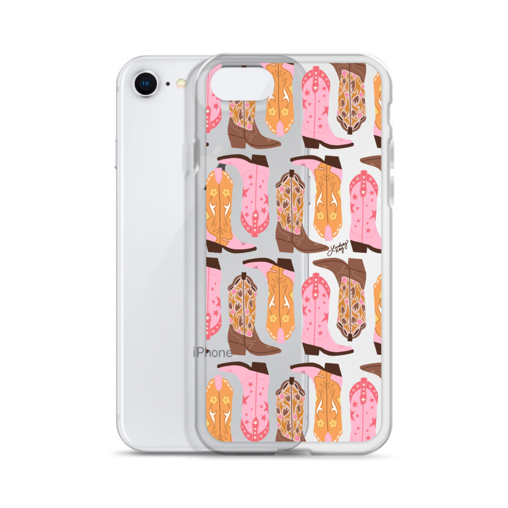 Pink and Orange Cowgirl Boots Illustration - Clear Case for iPhone®