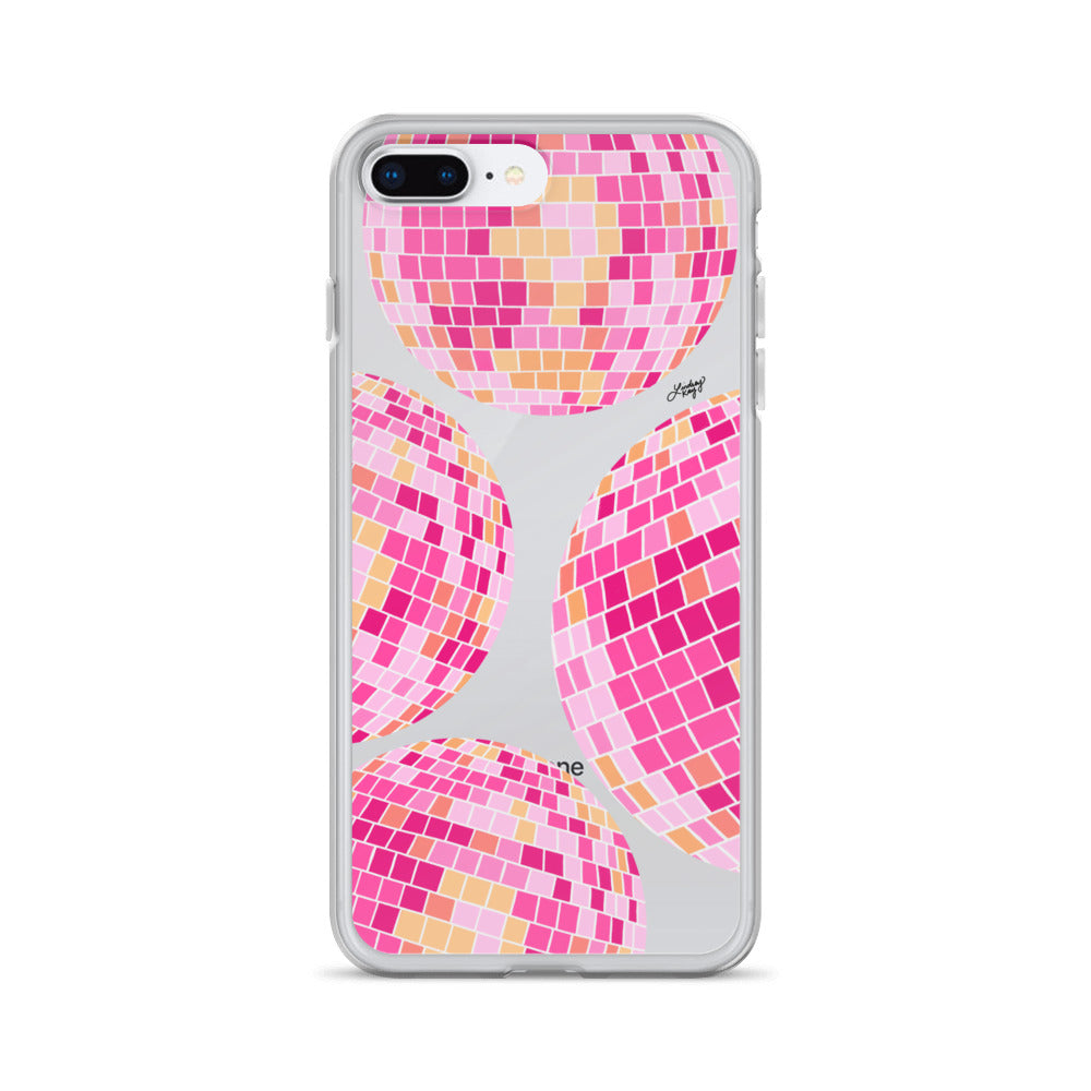 Ilustración de bolas de discoteca rosa/amarilla - Funda transparente para iPhone®