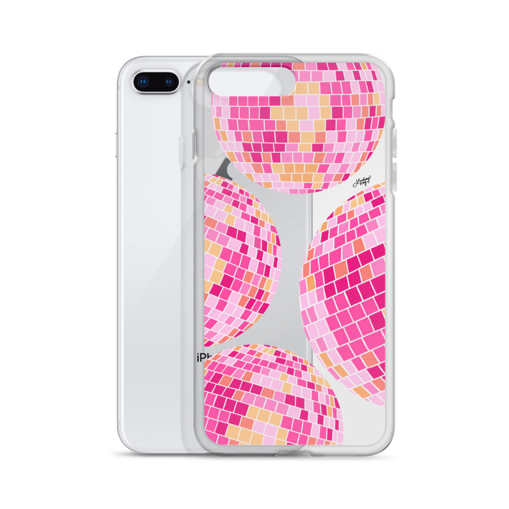 Ilustración de bolas de discoteca rosa/amarilla - Funda transparente para iPhone®