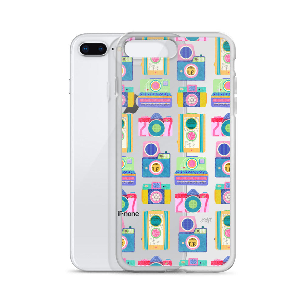 Colorful Vintage Cameras Illustration - Clear Case for iPhone®