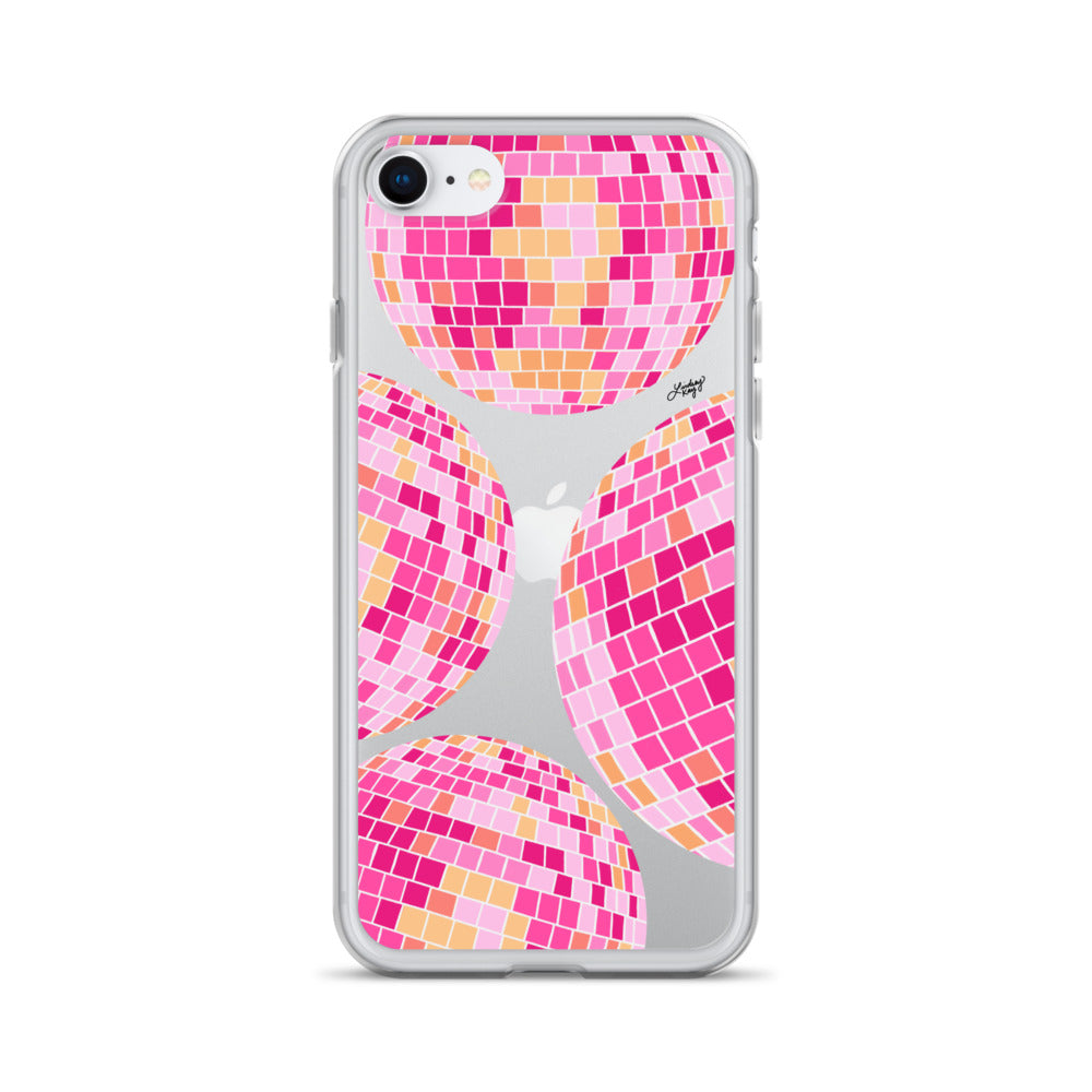 Ilustración de bolas de discoteca rosa/amarilla - Funda transparente para iPhone®