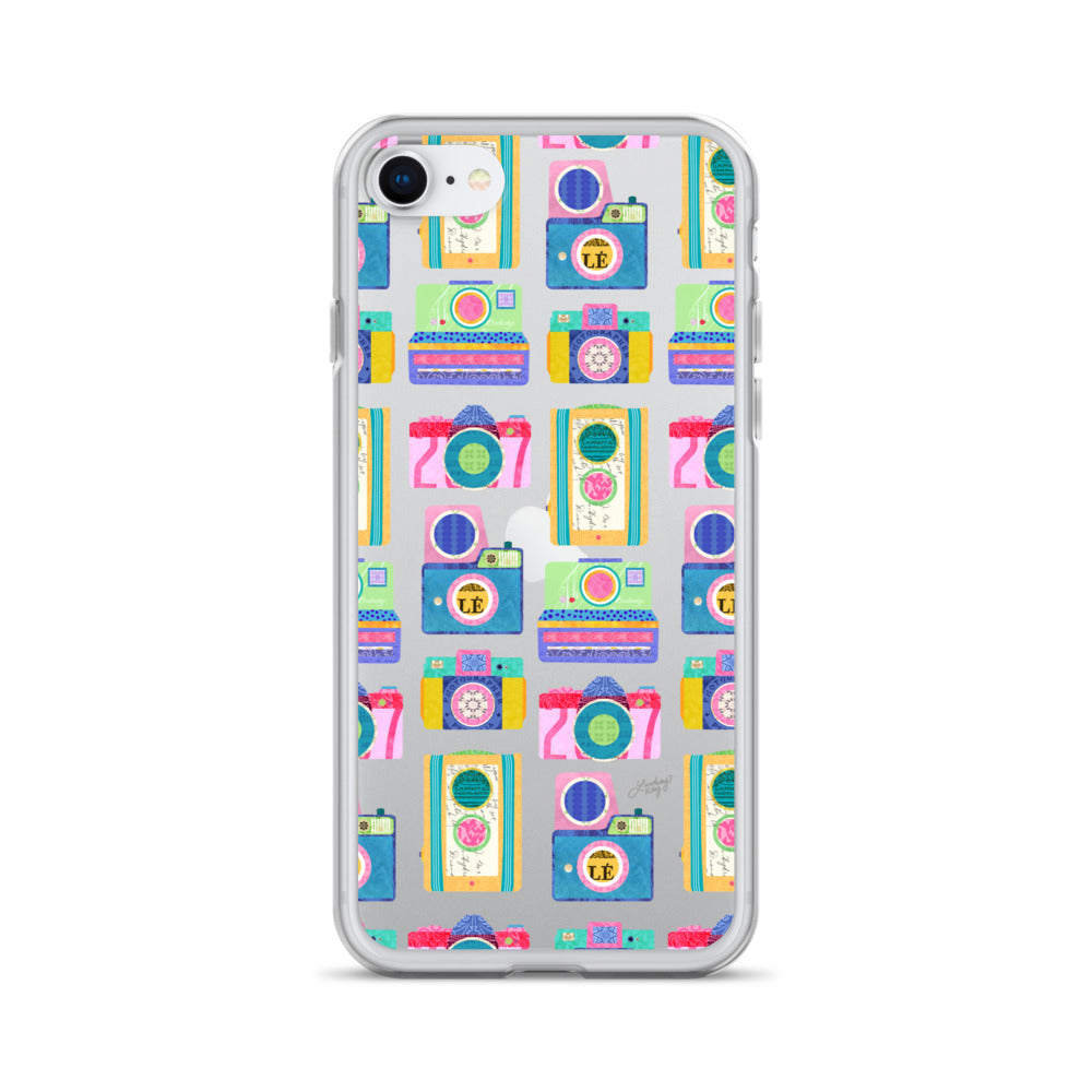 Colorful Vintage Cameras Illustration - Clear Case for iPhone®