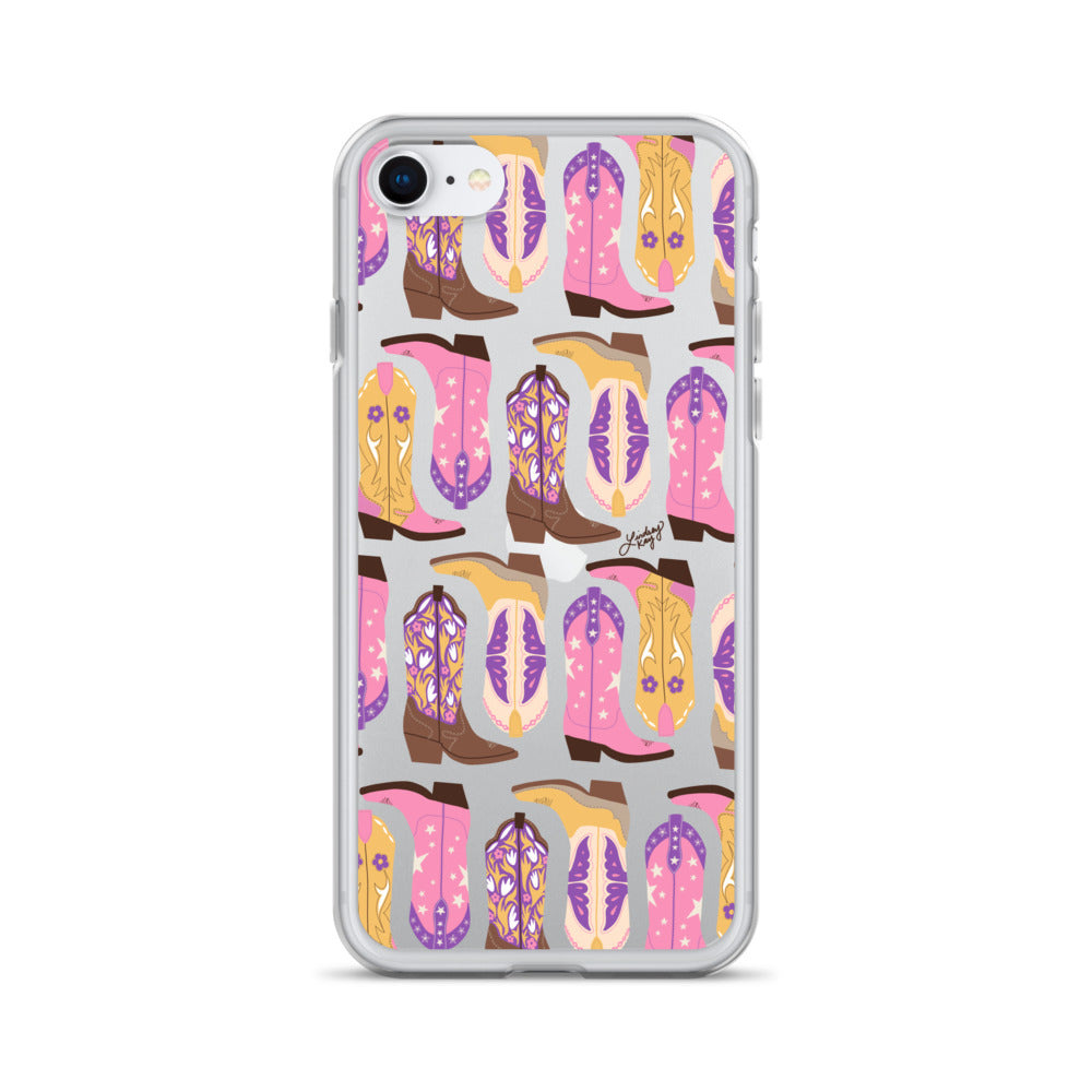 Ilustración de botas de vaquero (rosa/morado/amarillo) - Funda transparente para iPhone®