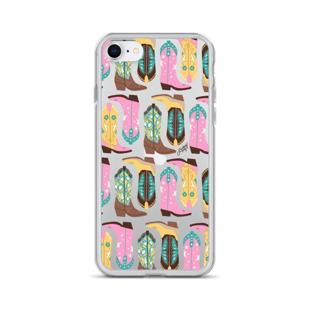 Ilustración de botas de vaquero (rosa/turquesa/amarillo) - Funda transparente para iPhone®