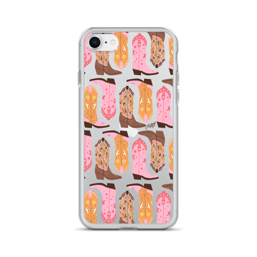 Pink and Orange Cowgirl Boots Illustration - Clear Case for iPhone®