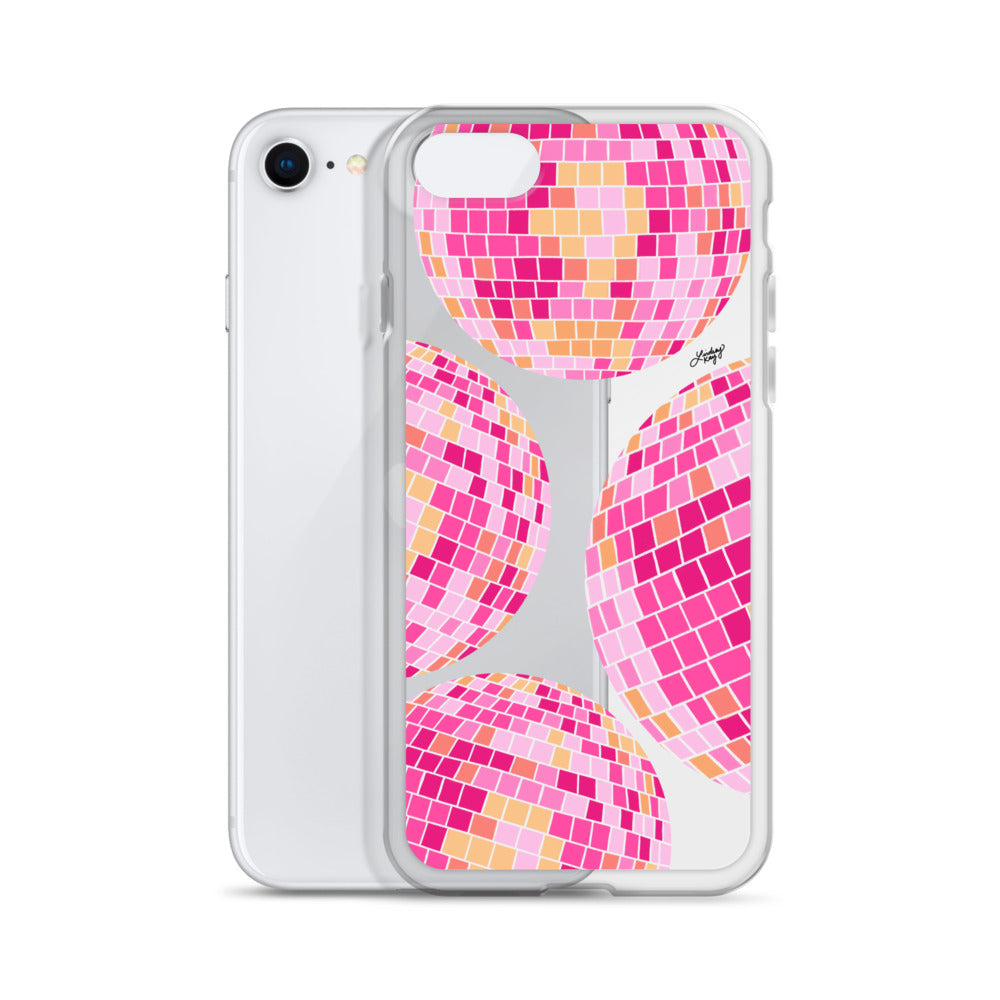 Ilustración de bolas de discoteca rosa/amarilla - Funda transparente para iPhone®