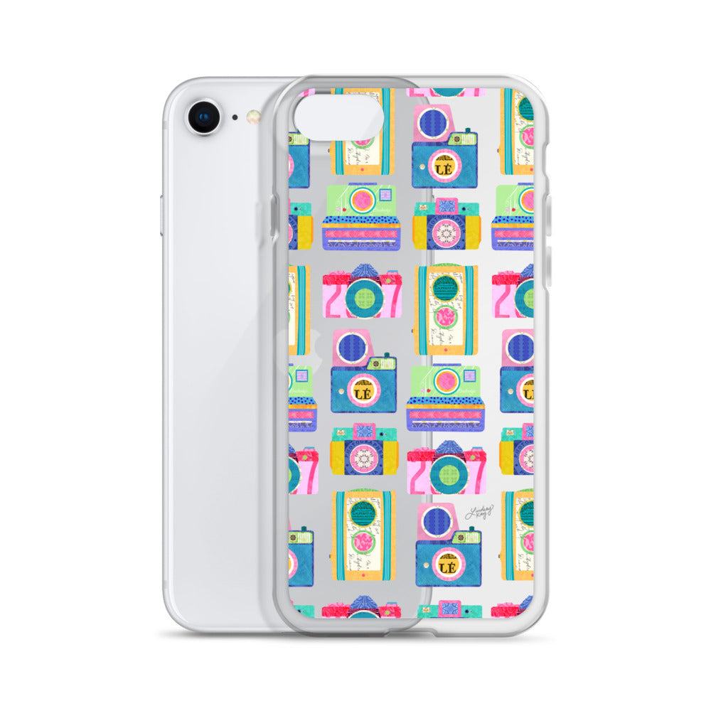Colorful Vintage Cameras Illustration - Clear Case for iPhone®