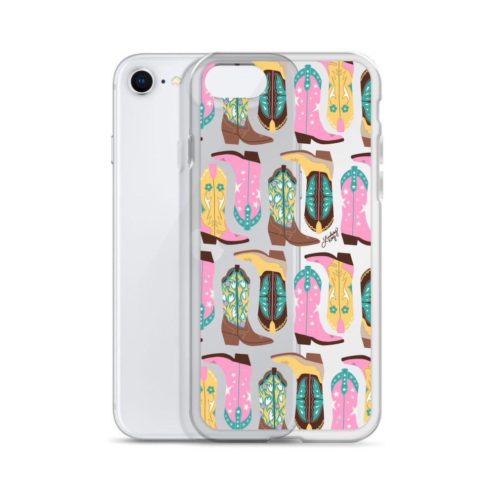Ilustración de botas de vaquero (rosa/turquesa/amarillo) - Funda transparente para iPhone®