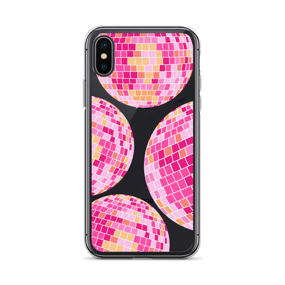 Ilustración de bolas de discoteca rosa/amarilla - Funda transparente para iPhone®