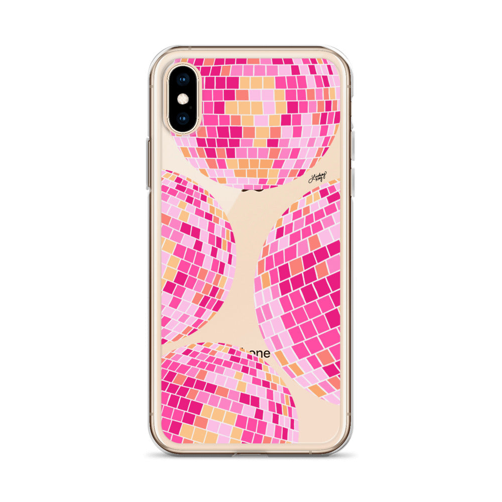 Ilustración de bolas de discoteca rosa/amarilla - Funda transparente para iPhone®