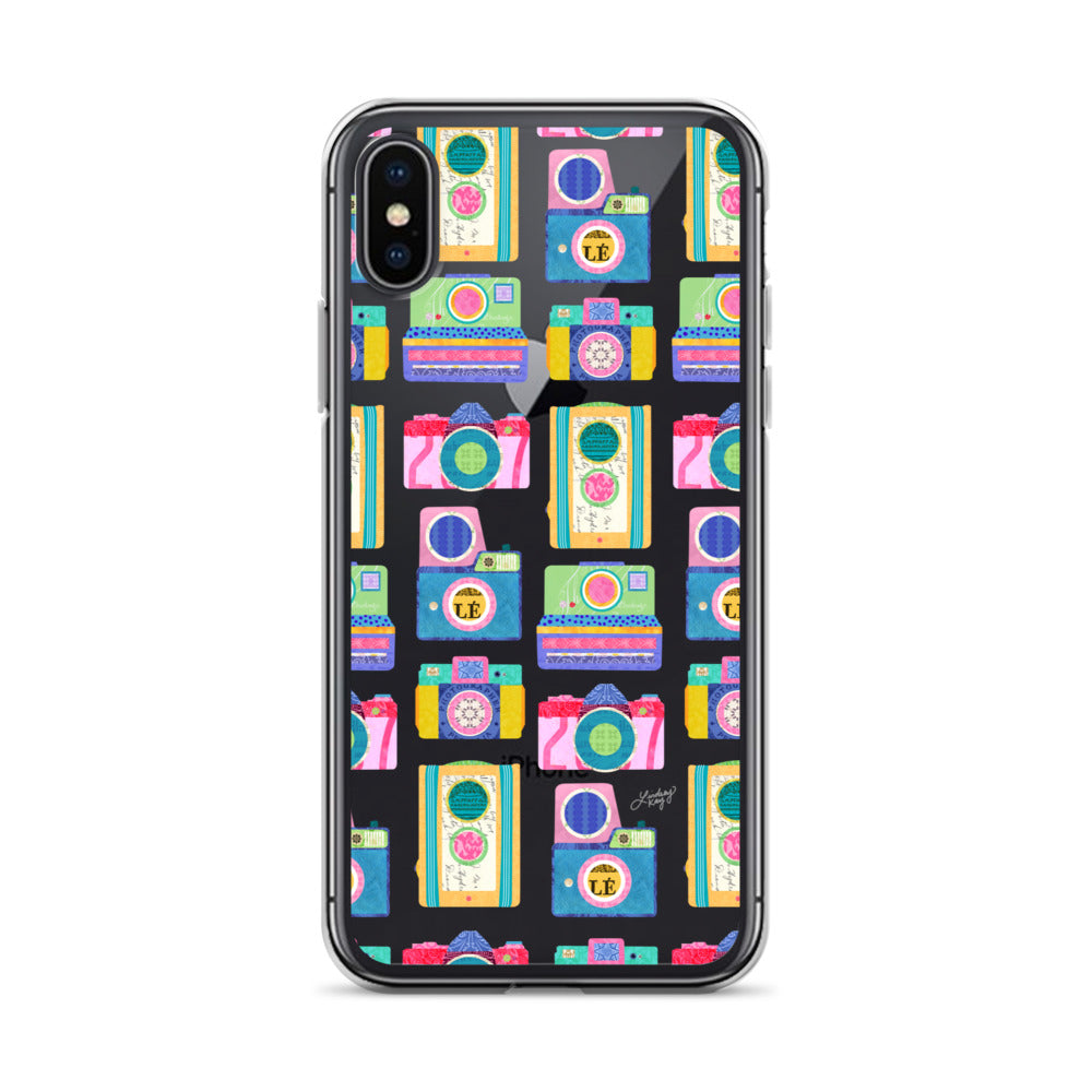 Colorful Vintage Cameras Illustration - Clear Case for iPhone®