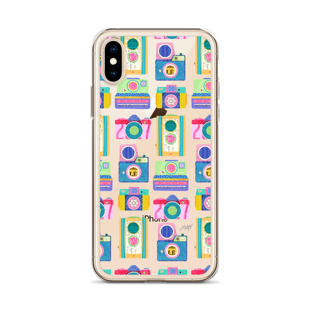 Colorful Vintage Cameras Illustration - Clear Case for iPhone®