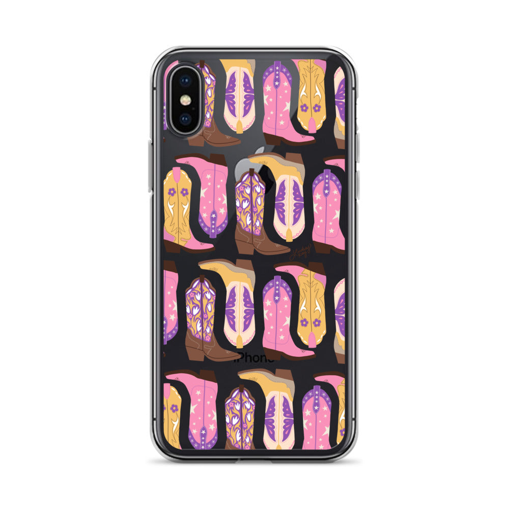 Ilustración de botas de vaquero (rosa/morado/amarillo) - Funda transparente para iPhone®