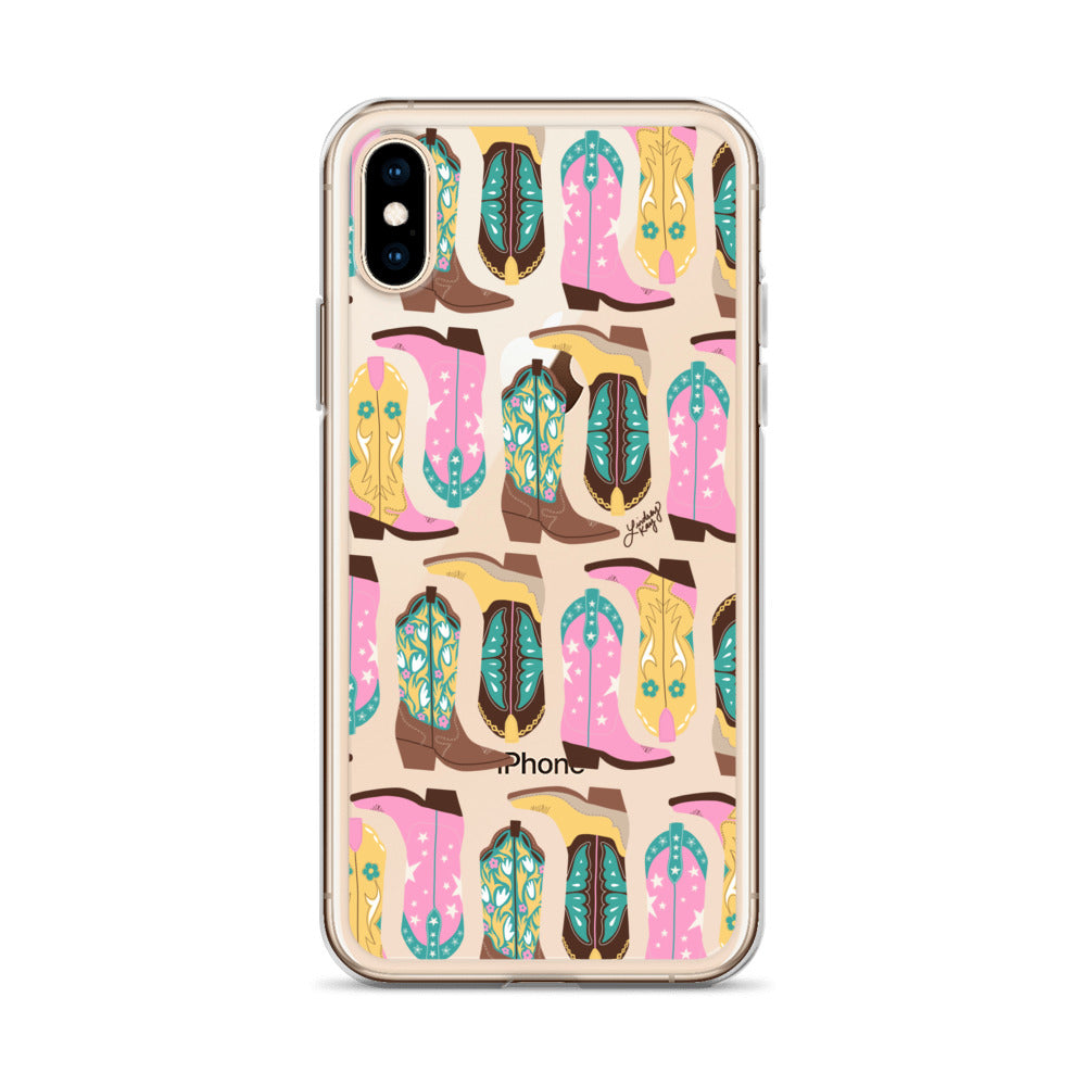 Ilustración de botas de vaquero (rosa/turquesa/amarillo) - Funda transparente para iPhone®