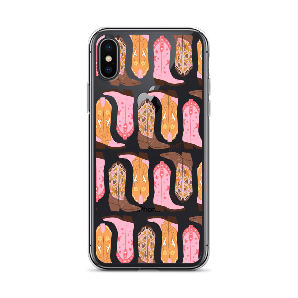 Pink and Orange Cowgirl Boots Illustration - Clear Case for iPhone®