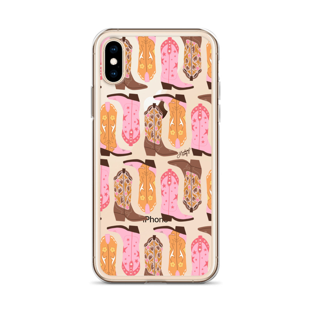 Pink and Orange Cowgirl Boots Illustration - Clear Case for iPhone®