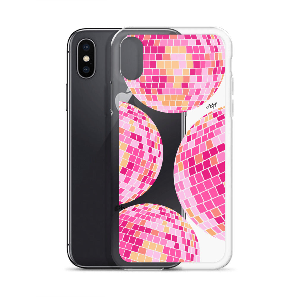 Ilustración de bolas de discoteca rosa/amarilla - Funda transparente para iPhone®