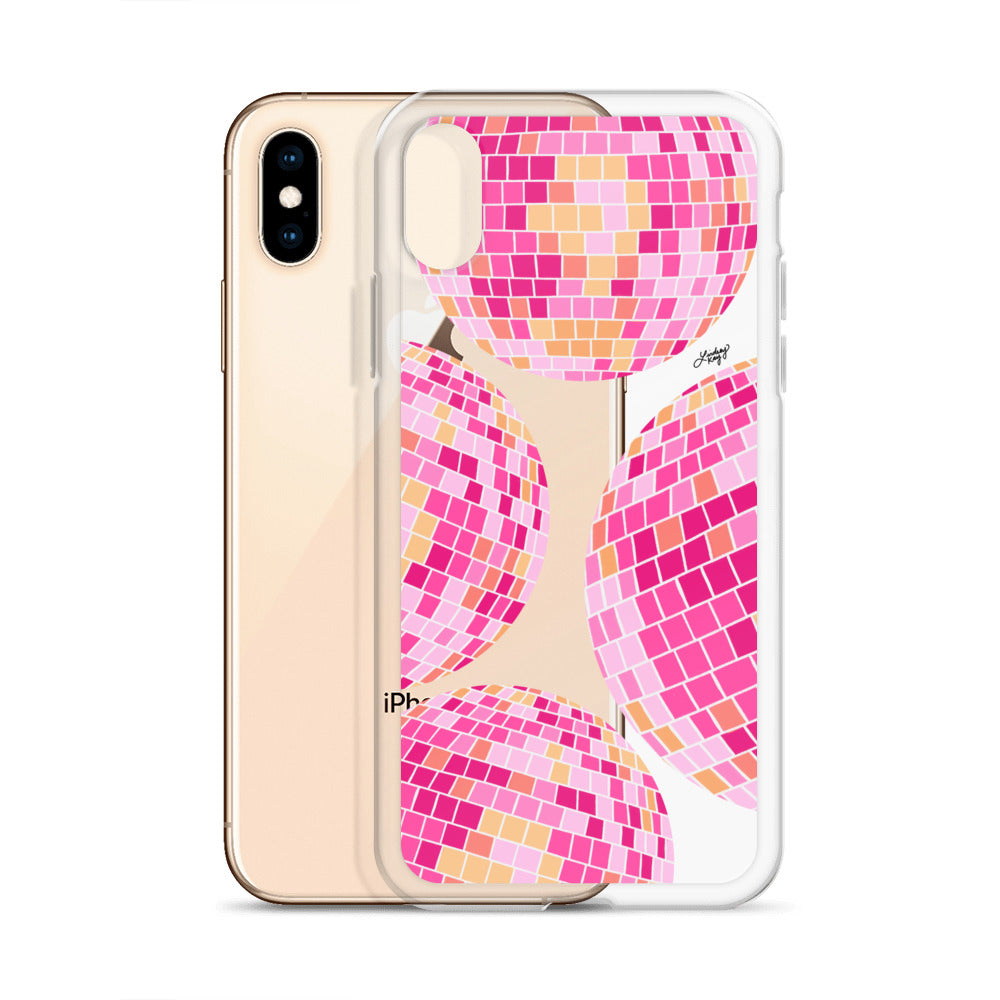 Ilustración de bolas de discoteca rosa/amarilla - Funda transparente para iPhone®