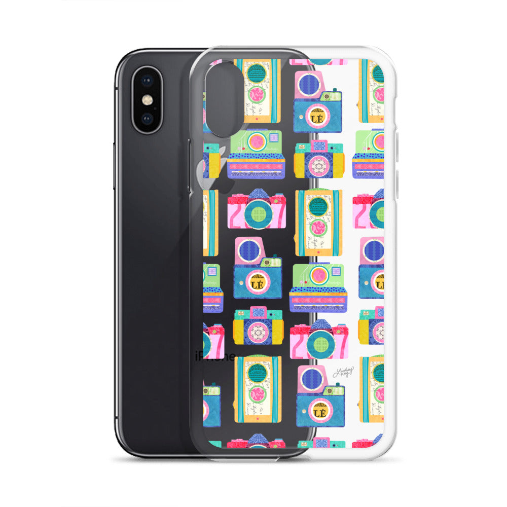 Colorful Vintage Cameras Illustration - Clear Case for iPhone®