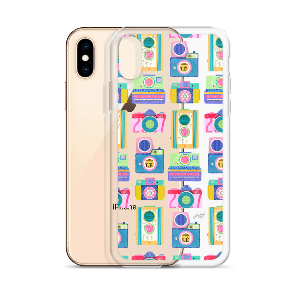 Colorful Vintage Cameras Illustration - Clear Case for iPhone®