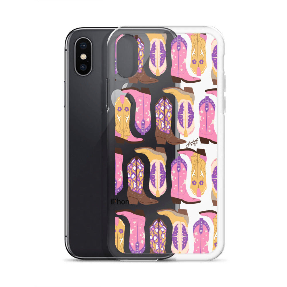 Ilustración de botas de vaquero (rosa/morado/amarillo) - Funda transparente para iPhone®
