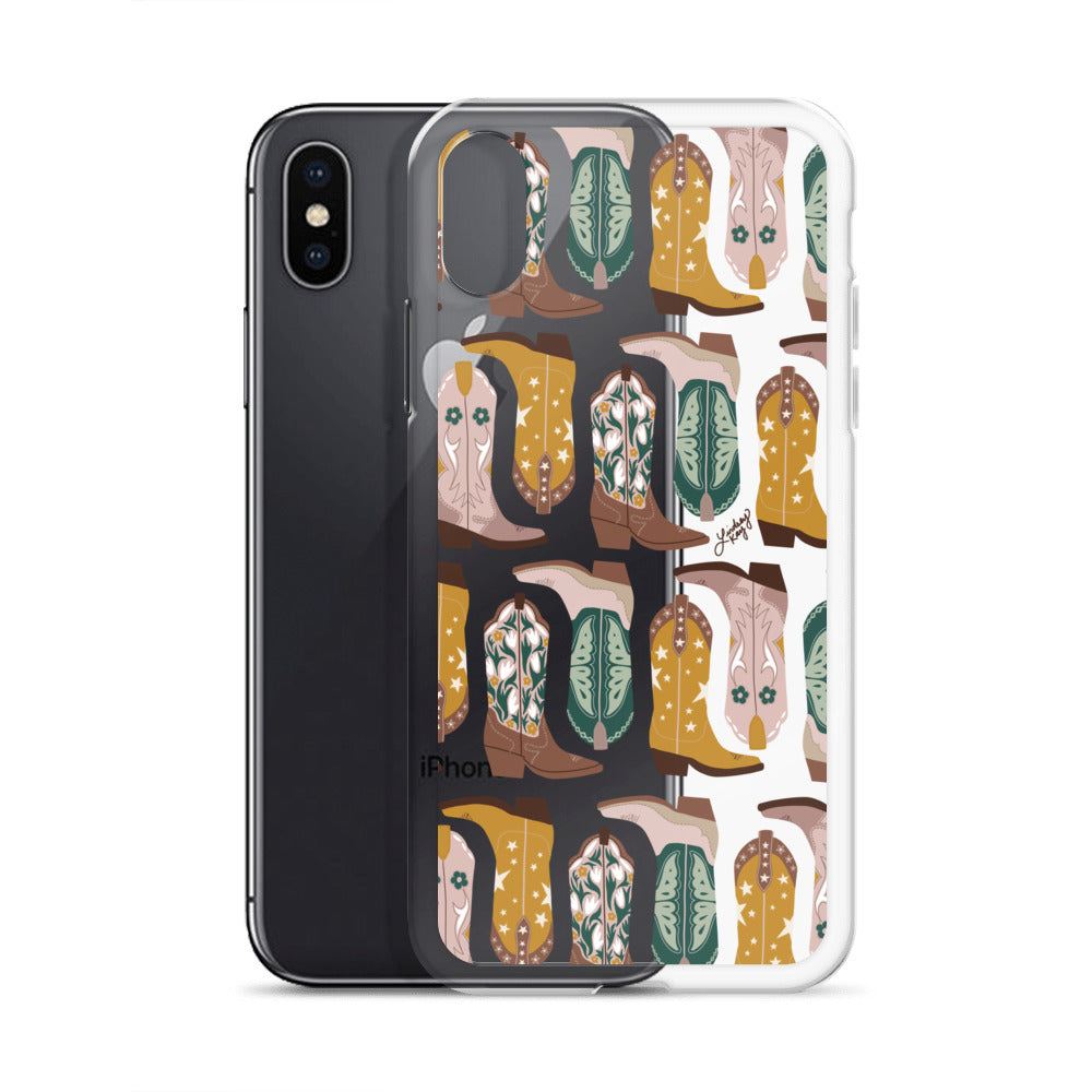 Ilustración de botas de vaquero (paleta neutra) - Funda transparente para iPhone®
