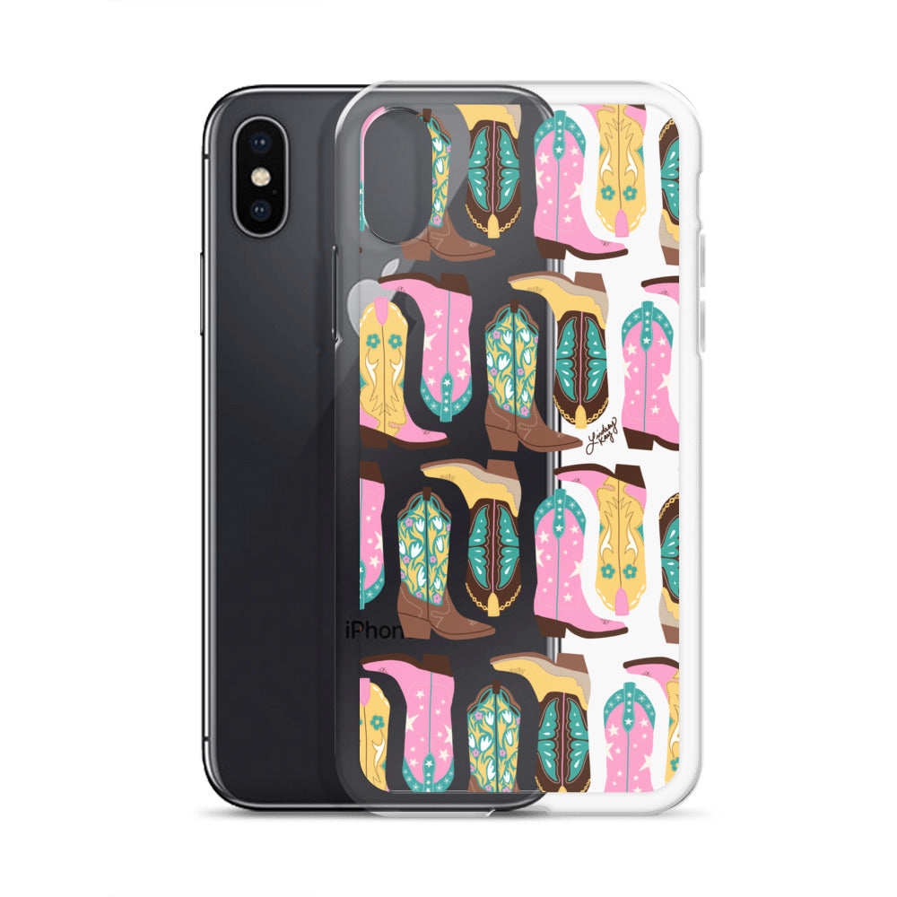 Ilustración de botas de vaquero (rosa/turquesa/amarillo) - Funda transparente para iPhone®