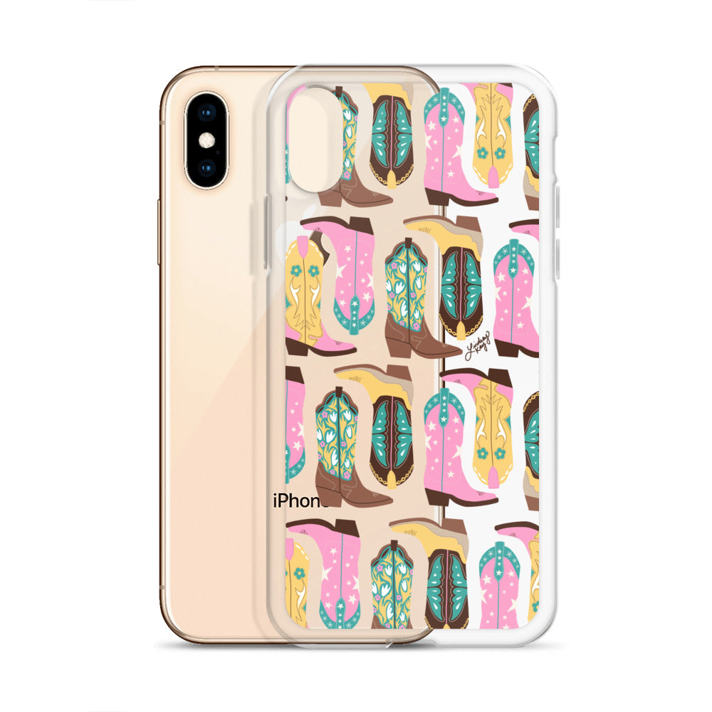Ilustración de botas de vaquero (rosa/turquesa/amarillo) - Funda transparente para iPhone®