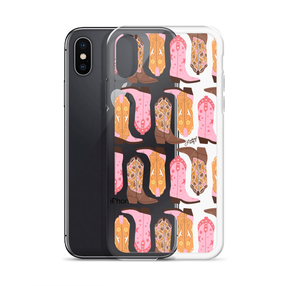 Pink and Orange Cowgirl Boots Illustration - Clear Case for iPhone®