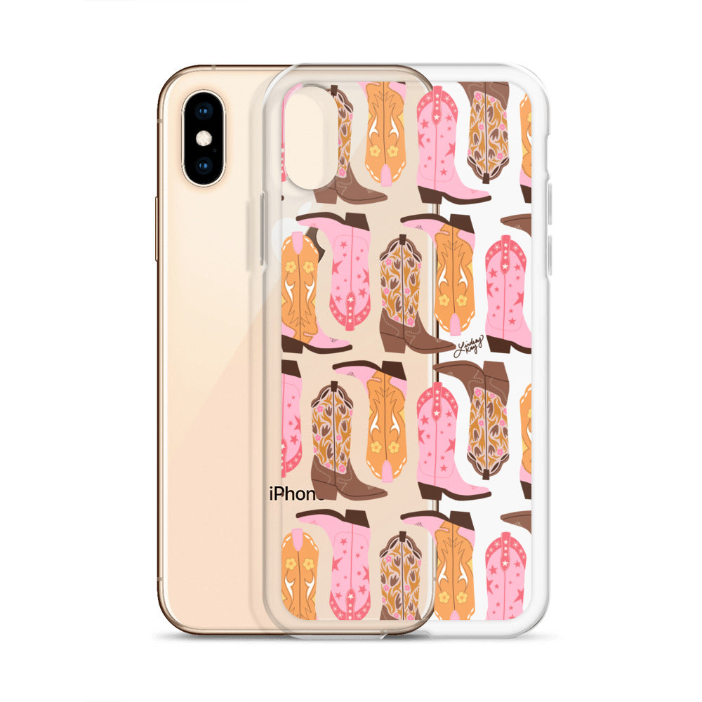 Pink and Orange Cowgirl Boots Illustration - Clear Case for iPhone®