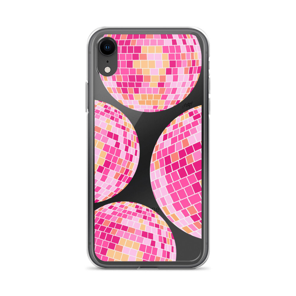 Ilustración de bolas de discoteca rosa/amarilla - Funda transparente para iPhone®