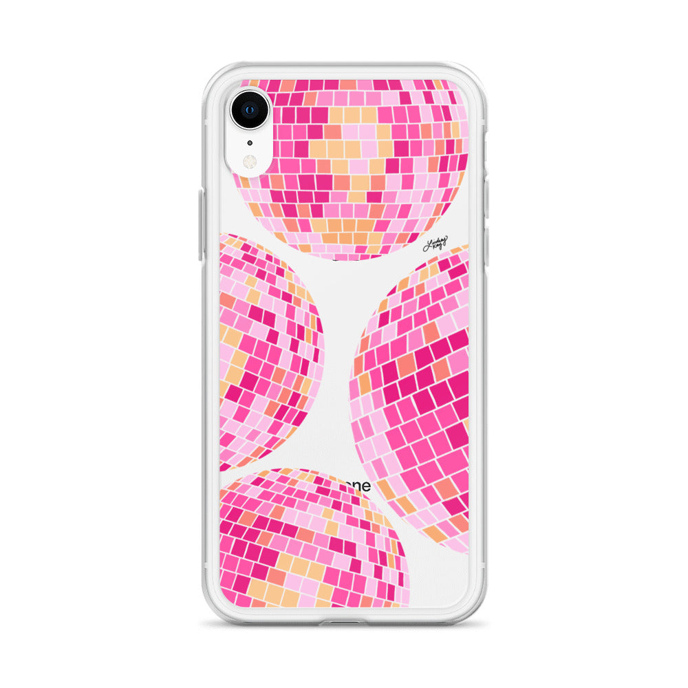 Ilustración de bolas de discoteca rosa/amarilla - Funda transparente para iPhone®
