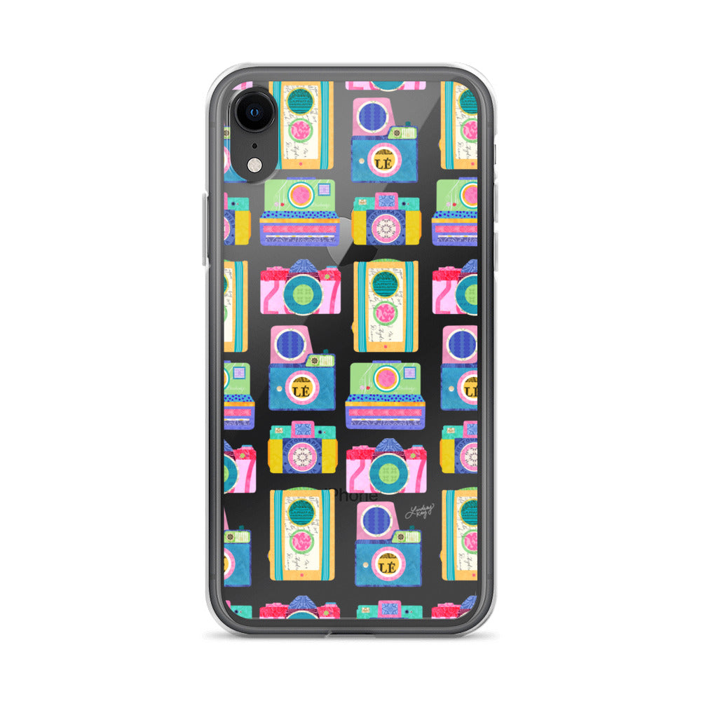 Colorful Vintage Cameras Illustration - Clear Case for iPhone®
