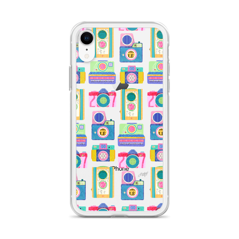 Colorful Vintage Cameras Illustration - Clear Case for iPhone®