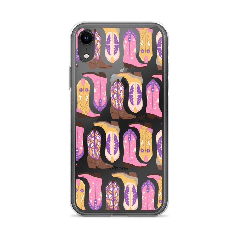 Ilustración de botas de vaquero (rosa/morado/amarillo) - Funda transparente para iPhone®