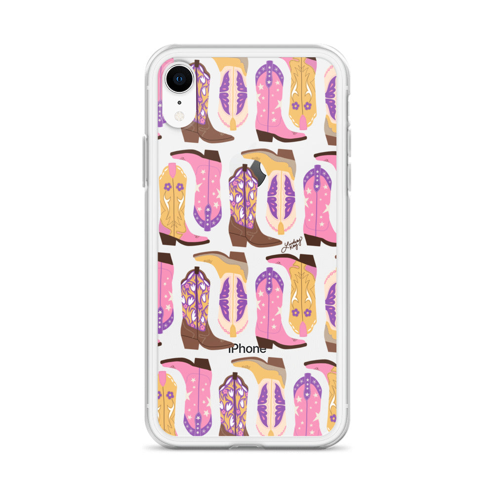 Ilustración de botas de vaquero (rosa/morado/amarillo) - Funda transparente para iPhone®