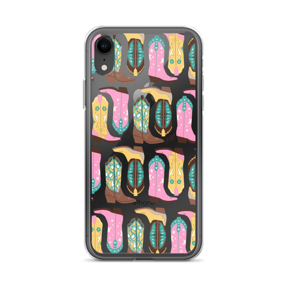 Ilustración de botas de vaquero (rosa/turquesa/amarillo) - Funda transparente para iPhone®