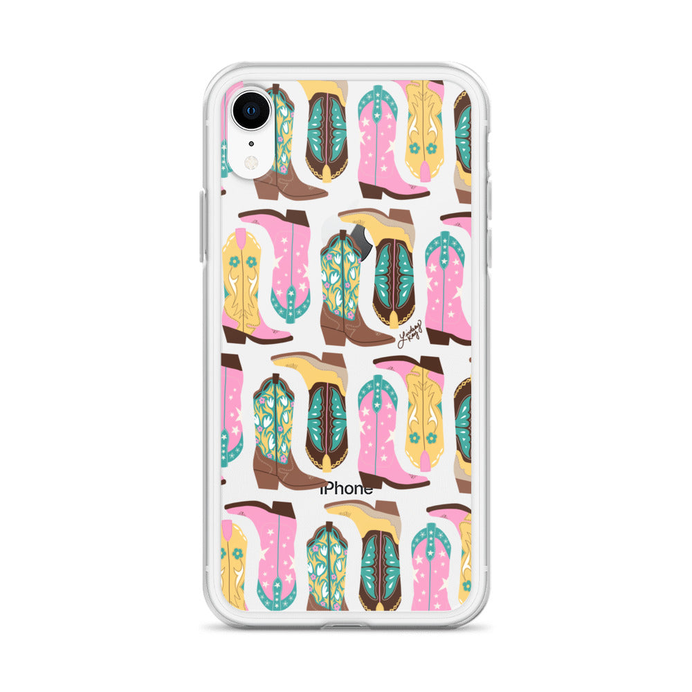 Ilustración de botas de vaquero (rosa/turquesa/amarillo) - Funda transparente para iPhone®