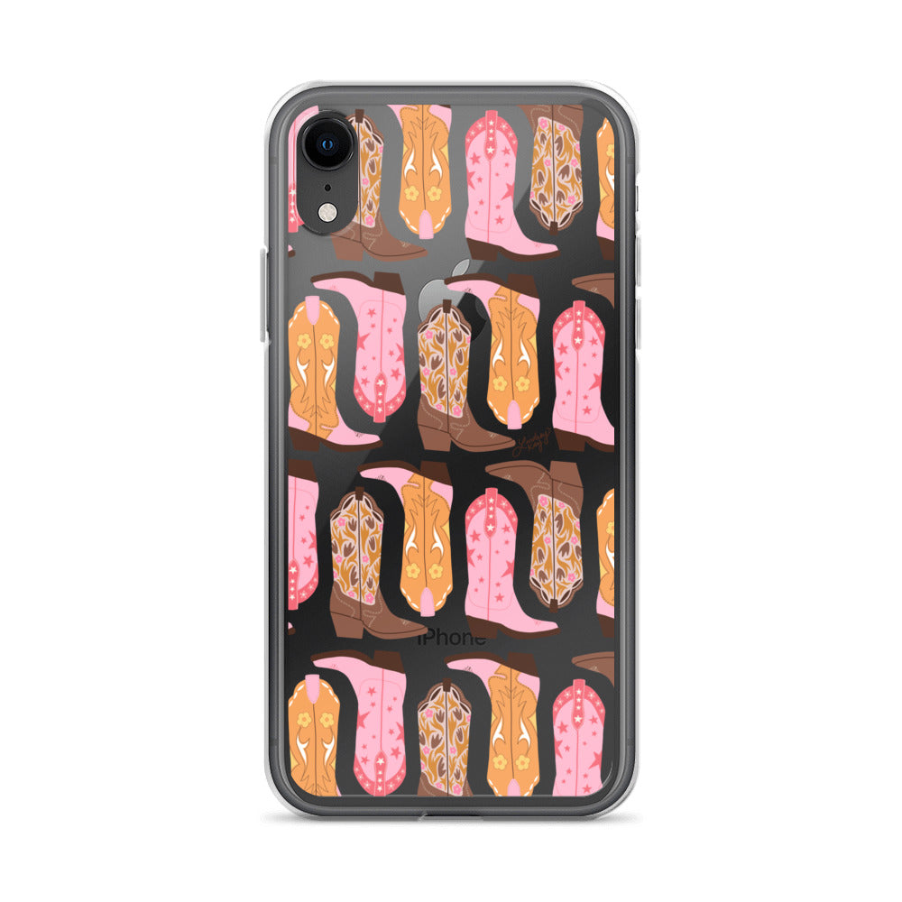 Pink and Orange Cowgirl Boots Illustration - Clear Case for iPhone®