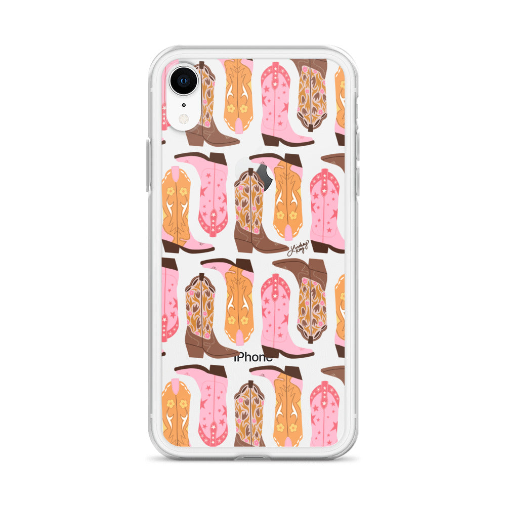 Pink and Orange Cowgirl Boots Illustration - Clear Case for iPhone®