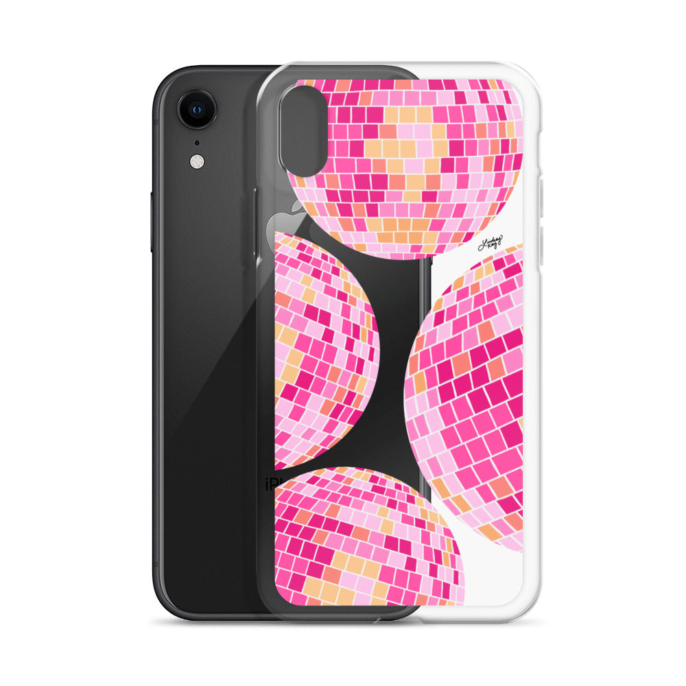 Ilustración de bolas de discoteca rosa/amarilla - Funda transparente para iPhone®
