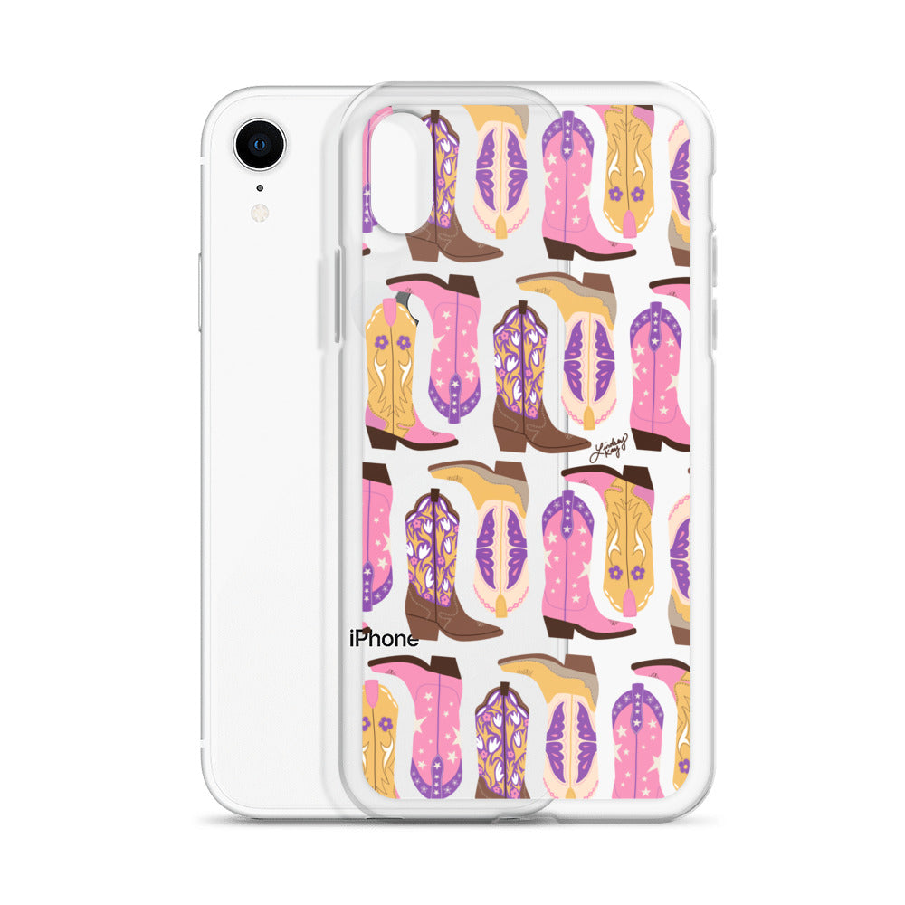 Ilustración de botas de vaquero (rosa/morado/amarillo) - Funda transparente para iPhone®